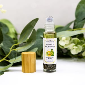 Abundance Oil Blend - Crystal-Infused Roll-On for Prosperity, Essential Oil Aromatherapy for Wealth & Success