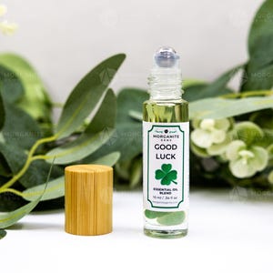 Good Luck Oil Blend Crystal-Infused Roll-On for Prosperity & Luck Boost | Aromatherapy Essential Oil for Positive Energy
