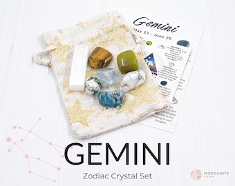 Zodiac CRYSTAL SET, GEMINI Crystals, Healing Crystal Set, Original Gemini Gemstone Crystals Set with Gift Box