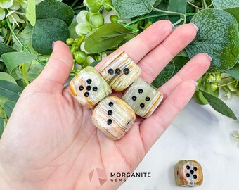 1" Polished Banded Onyx Crystal Dice – Hand-Carved Natural Stone Die – Unique Gaming Gift & Desk Decor for Luck, Grounding, and Strength
