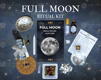 Full Moon Ritual Kit with Smudging Tools, Crystals, Herbs, and Guidebook