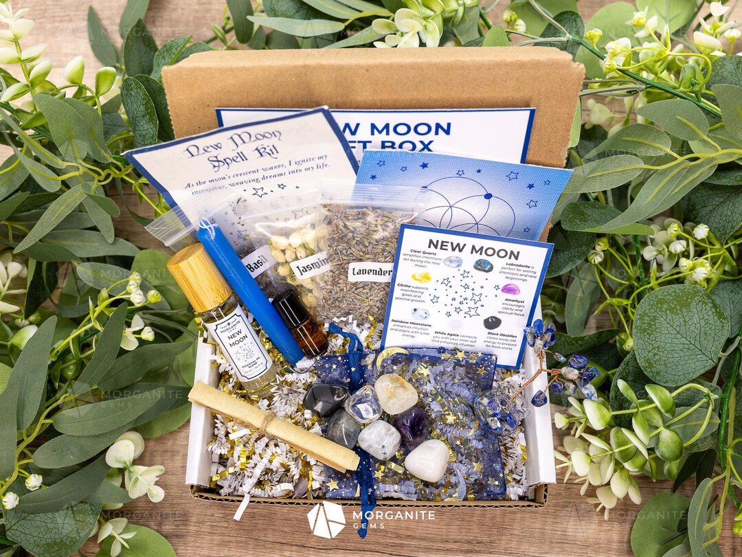 New Moon Ritual Box: Intention Set With Crystals & Essential Oil - Etsy