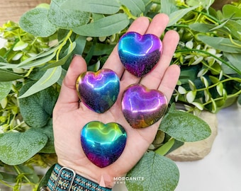 Rainbow Hematite Heart – Polished Iridescent Hematite Palm Stone for Energy Healing & Decor