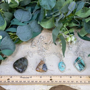 Wire-Wrapped Smithsonite/Caribbean Calcite with Sterling Necklace by Josh Felix