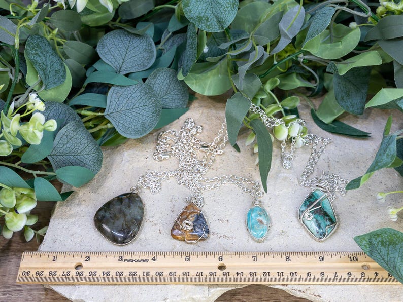 Wire-Wrapped Smithsonite/Caribbean Calcite with Sterling Necklace by Josh Felix