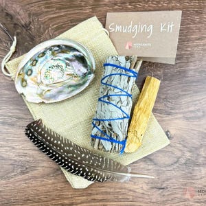 Smudging Kit | New Home Gift | Sage Smudge Kit | Cleansing Kit | Smudging Feather | Palo Santo Stick | Abalone Shell | Smudge Crystals
