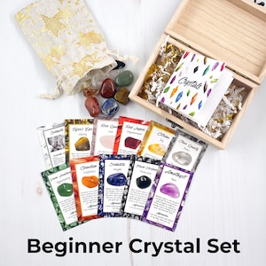 Beginner Crystal Set, Starter Kit, Starter Crystal Set, Gemstone 10 Crystal Set with Information Cards Perfect Gift for Believer