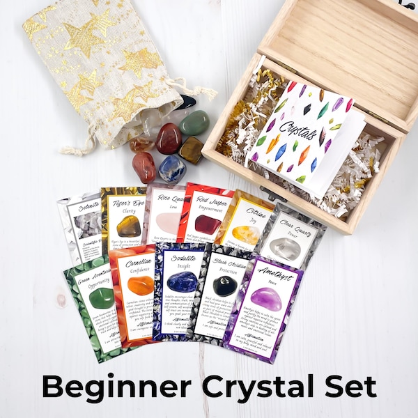 Beginner Crystal Set, Starter Kit, Starter Crystal Set, Gemstone 10 Crystal Set with Information Cards Perfect Gift for Believer