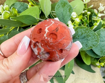 Full Moon Carving – 1.5″ Mini Gemstone Planet Carving with Clear Stand (Choose Your Stone: Epidote / Howlite / Mahogany Obsidian / Red Jaspe