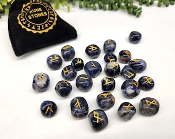 Sodalite Semi-Precious Gemstone Rune Sets with Velvet Pouch