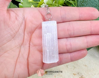 Raw Selenite Crystal Keychain – 2" Satin Spar Pendant – Natural Cleansing Stone for Peace, Clarity, & On-the-Go Protection