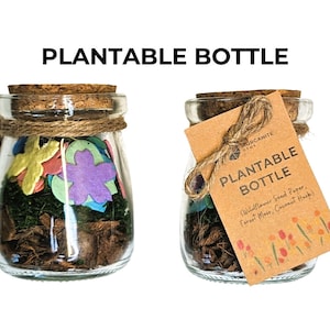 PAPIER DE GRAINES À PLANTER, Graines de fleurs sauvages, Pot en verre avec liège, Pot de bouteille du jour de Pâques avec papier de graines de forme minimale et message personnalisé
