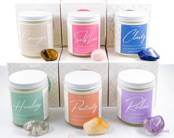 Set regalo di candele per la cura di sé: candele di soia profumate con cristalli