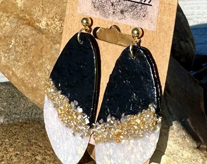 Black & Gold Dangle Earrings | Handmade Polymer Clay