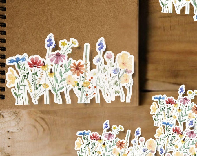 Wildflower Garden Sticker - Fine Line Floral Sticker - Boho Nature Aesthetic - Cottagecore Decal for Journals, Laptops - Botanical Sticker