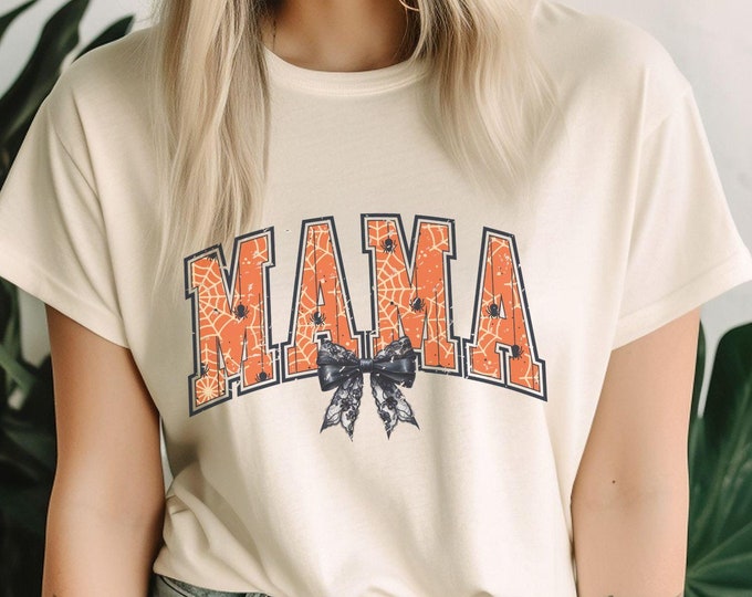Spooky Mama Coquette T-Shirt - Ghost Floral Mama Shirt - Halloween Tee - Halloween Mom Gift - Cute Ghost Shirt - Mama Shirt