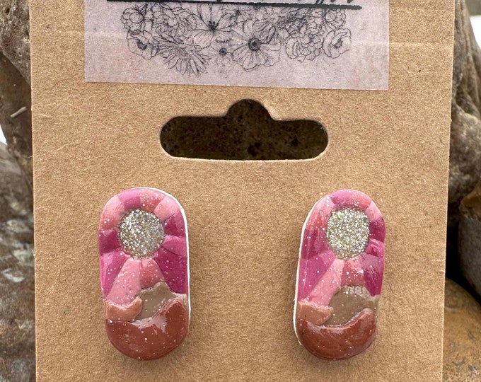 Pink Desert Sunset Studs | Handmade Polymer Clay