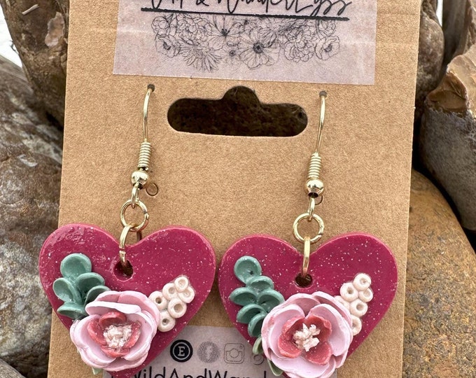 Floral Heart Earrings | Handmade Polymer Clay