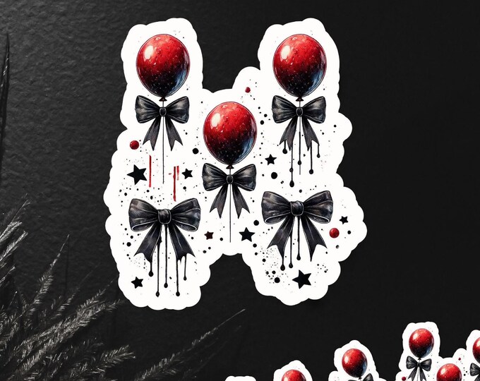Gothic Horror Coquette Sticker - Gothic Aesthetic - Spooky Red Balloons and Bows - Spooky Halloween Sticker - Spooky Season - Horror Vibes