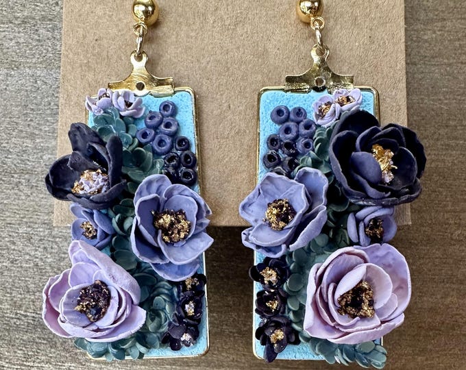 Midnight Bloom Summer Floral Earrings | Handmade Polymer Clay