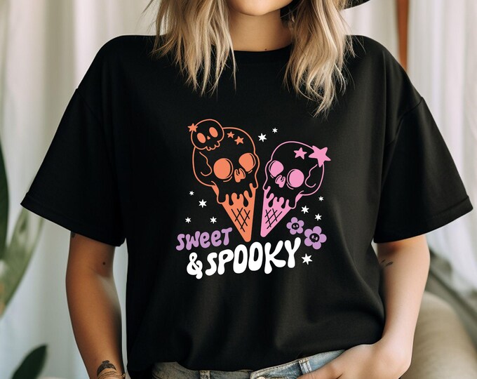 Sweet & Spooky - Cute Skeleton Ice Cream Halloween T-shirt - Fall Shirt - Spooky Season Tee - Fall VIbes - Spooky Aesthetic