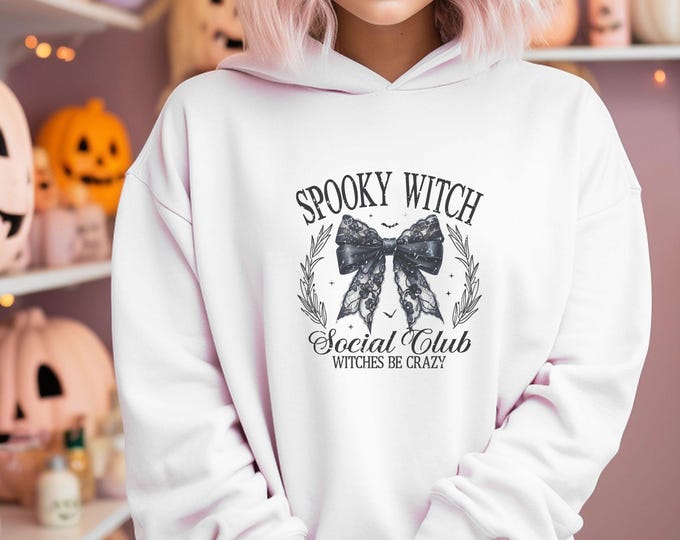 Spooky Witch Social Club Coquette Hoodie - Witches Be Crazy - Witchy Aesthetic - Halloween Hoodie - Spooky Vibes - Spooky Cute Aesthetic