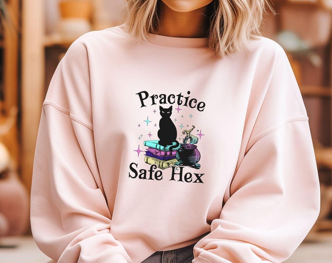 Practice Safe Hex - Cute Witchy Halloween Crew - Fall Crew - Spooky Season Crew - Witchy Crew - Fall Vibes - Halloween Cat - Fall Apparel