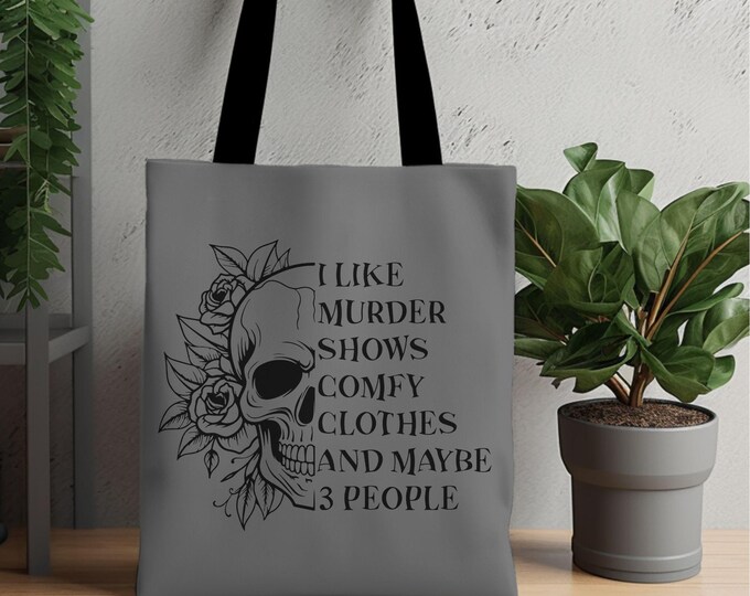 I Like Murder Shows Tote Bag - Spooky Skeleton Floral Fall Bag - Spooky Season - Halloween Vibes - True Crime Tote - Spooky Aesthetic - 002