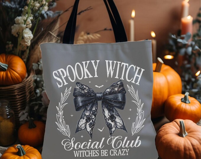 Spooky Witch Social Club Coquette Tote Bag - Witches Be Crazy - Witchy Aesthetic - Halloween Bag - Spooky Vibes - Spooky Aesthetic - 002