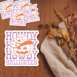 Ciao Halloween - Adesivo Cowboy Zucca Carino - Adesivo Autunnale - Adesivo Stagione Spettrale - Adesivo Laptop - Vibrazioni Autunnali - Estetica Spettrale