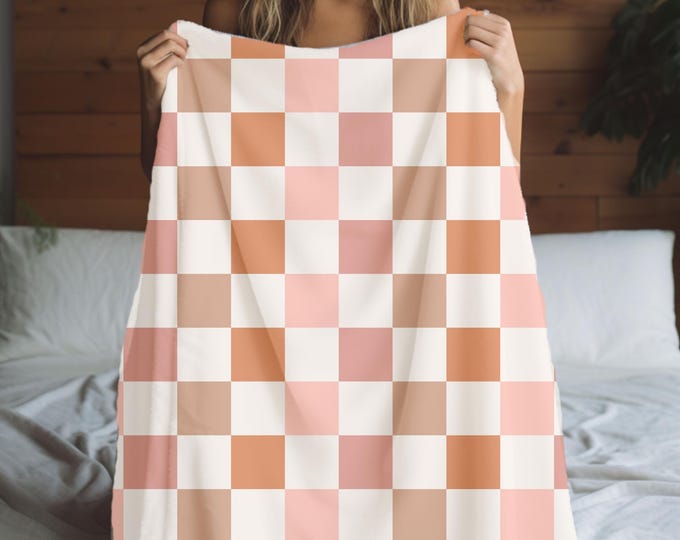 Fall Halloween Checkered Blanket - Cozy Pastel Checkered Throw - Girly Halloween - Boho Throw Blanket - Fall Blanket - Sofa Blanket