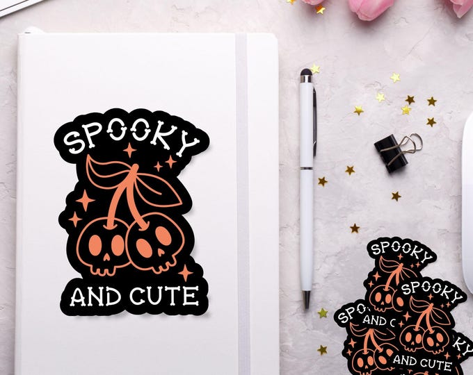 Spooky and Cute - Skeleton Cherry Halloween Sticker - Fall Sticker - Spooky Season Decal - Halloween Aesthetic - Fall Vibes