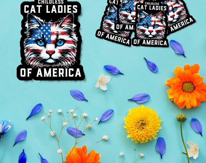 Childless Cat Ladies of America Sticker – Patriotic Cat Design with American Flag – Perfect for Laptops, Water Bottles, or Cat Lover Gifts