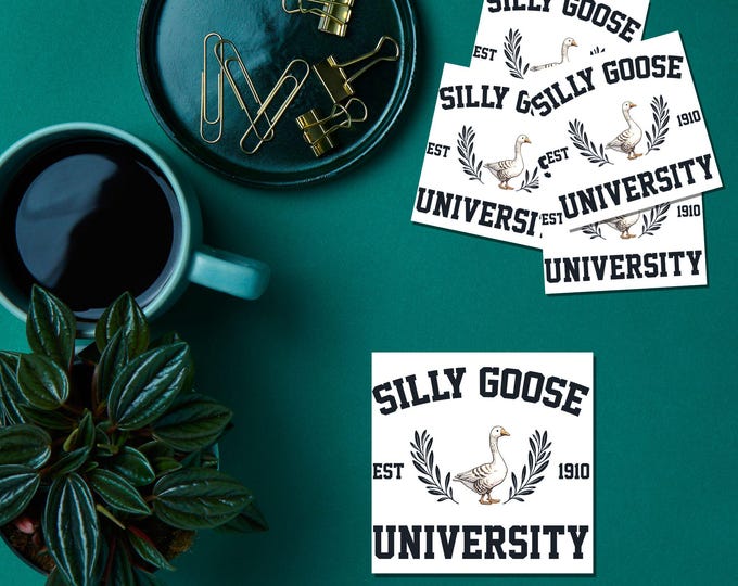 Silly Goose University Sticker - Funny Goose Sticker - Quirky College Vibes - Cute Goose Decal for Laptops, Water Bottles, Notebooks