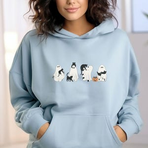 Cute Halloween Ghost Cat Mom Hoodie - Ghost Cats Fall Hoodie - Spooky Season - Cozy Halloween Vibes - Black Cat Halloween - Spooky Aesthetic