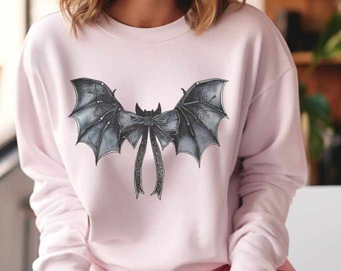 Gothic Coquette Bat Crewneck - Elegant Spooky Season Crew - Fall Sweatshirt - Halloween Aesthetic - Cozy Gothic Crewneck - Spooky Season