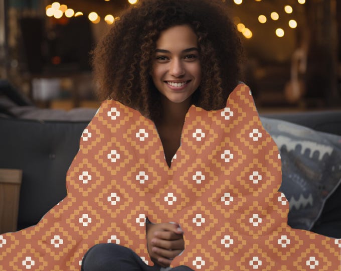 Western Fall Boho Geometric Throw Blanket - Cozy Burnt Orange Autumn Throw Blanket - Throw Blanket Couch - Boho Throw Blanket