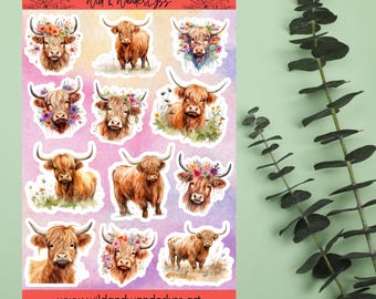 Watercolor Highland Cow Sticker Sheet (5 x 7)