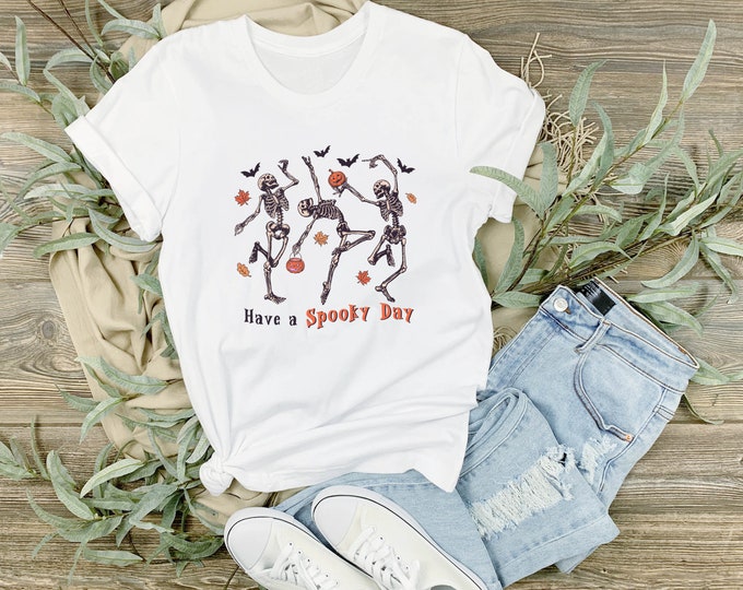 Cute Skeleton Halloween Shirt, Pumpkin Halloween shirt, Pumpkin Shirt, Fall shirt, Spooky Season T-Shirt, Fall Shirts for Womenskeleton 2