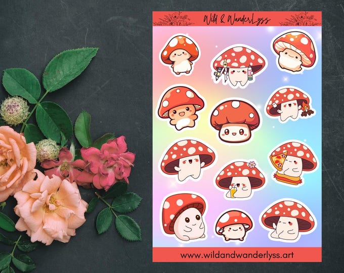 Kawaii Mushroom Cutie Sticker Sheet (5 x 7)