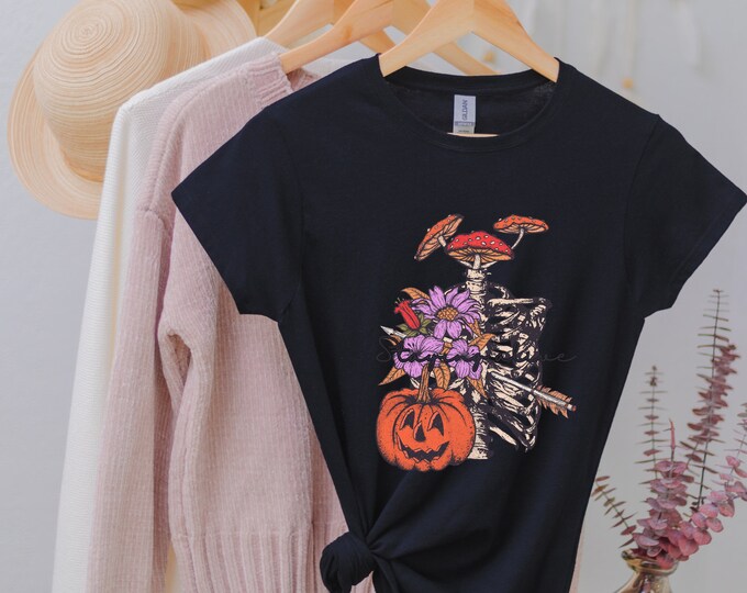 Cute Skeleton Halloween Shirt, Pumpkin Halloween shirt, Pumpkin Shirt, Fall shirt, Spooky Season T-Shirt, Fall Shirts for WomenSkeleton 6