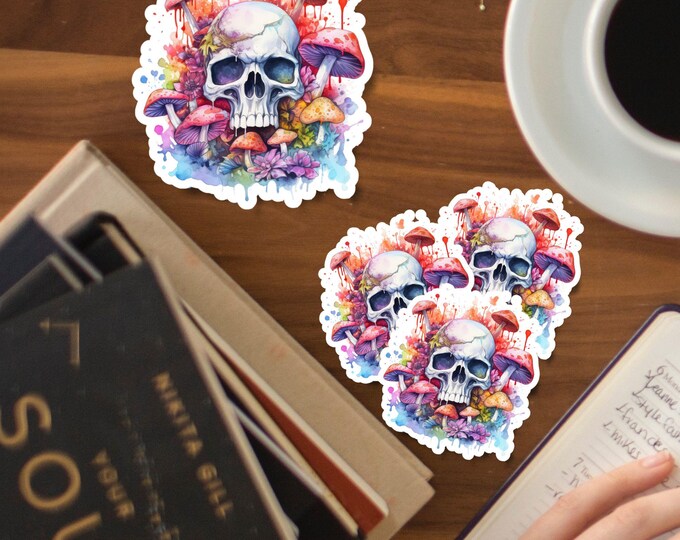 Skull and Mushroom Sticker – Vibrant Psychedelic Skull with Fungi Design – Perfect for Halloween and Spooky Vibes - 002