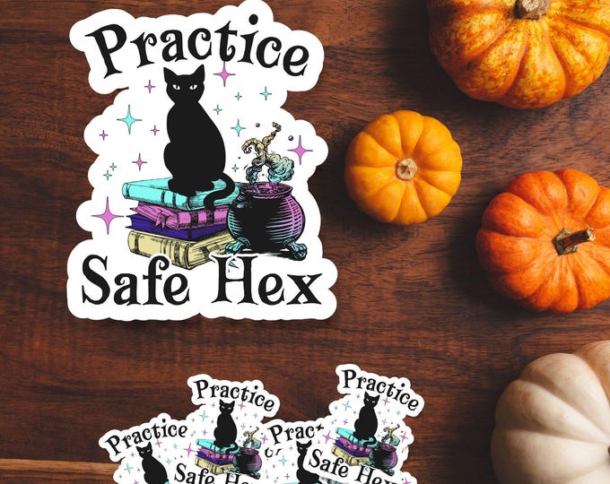 Practice Safe Hex - Cute Halloween Sticker - Funny Halloween Sticker - Witchy Aesthetic - Spooky Season - Halloween Cat - Fall Vibes