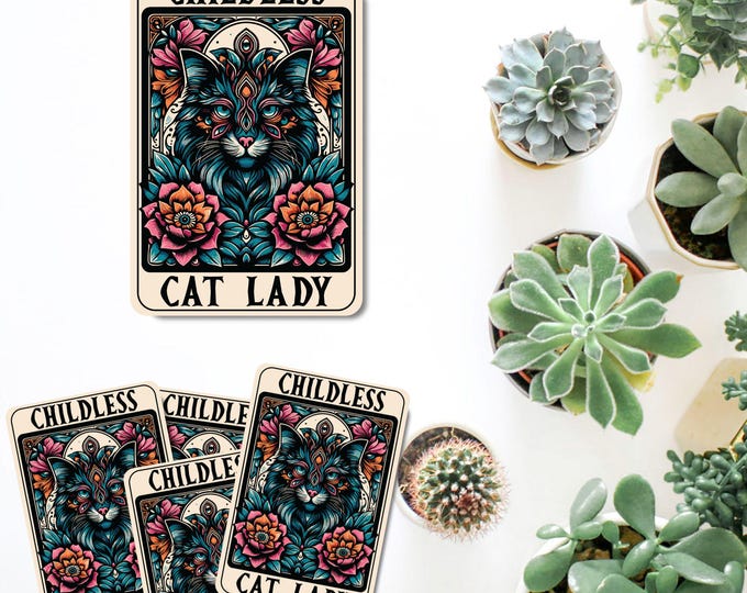 Childless Cat Lady Tarot Sticker - Colorful Cat Tarot Sticker -Childless Cat Lady Sticker – Vibrant Artistic Cat Design