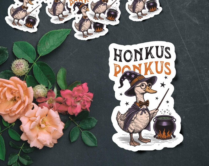 Honkus Ponkus Sticker – Witchy Goose with Cauldron Halloween Sticker – Halloween Sticker - Silly Goose