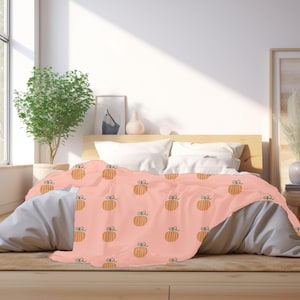 Pink Fall Pumpkin Blanket - Soft Pink Fall Throw with Cute Autumn Pumpkins - Girly Halloween - Couch Blanket - Autumn Throw Blanket