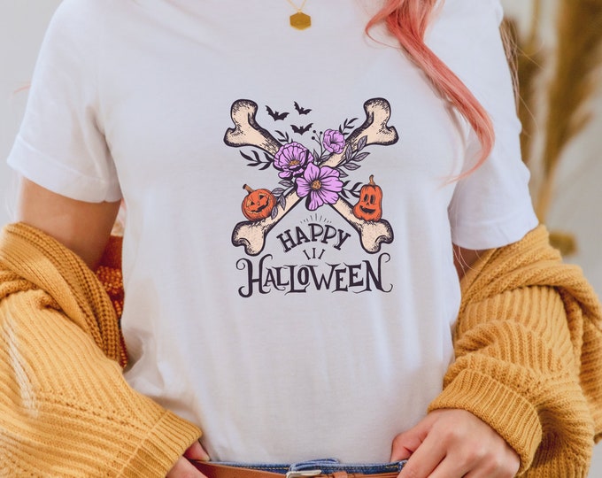 Cute Skeleton Halloween Shirt, Pumpkin Halloween shirt, Pumpkin Shirt, Fall shirt, Spooky Season T-Shirt, Fall Shirts for WomenSkeleton 1