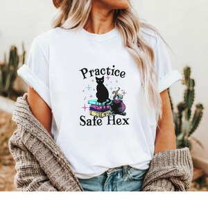 Practice Safe Hex - Cute Witchy Halloween T-Shirt - Fall Tee - Spooky Season Tee - Witchy Tee - Fall Vibes - Halloween Cat - Fall Apparel