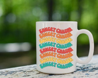 Sunset Chaser Retro Mug - Colorful Vintage Coffee Mug - Boho Sunrise Cup - Fun Mug for Coffee Lovers - Ceramic Coffee Mug - 002