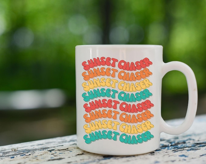 Sunset Chaser Retro Mug - Colorful Vintage Coffee Mug - Boho Sunrise Cup - Fun Mug for Coffee Lovers - Ceramic Coffee Mug - 002